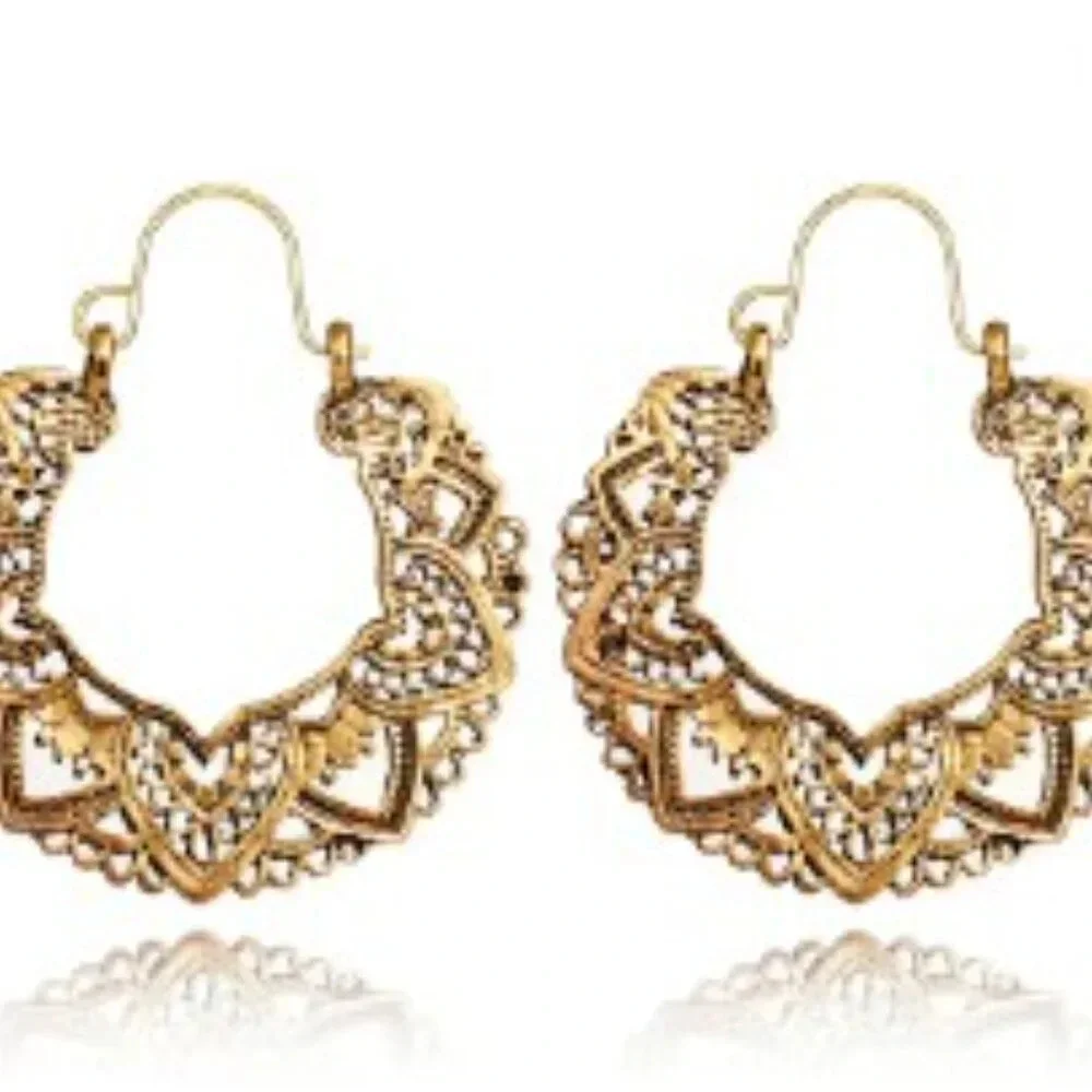 2 pairs! Silver-toned & Gold-toned Lacy Filigree & Floral Hoops